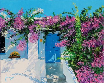 Puerta azul en el jardín de Grecia Pinturas al óleo